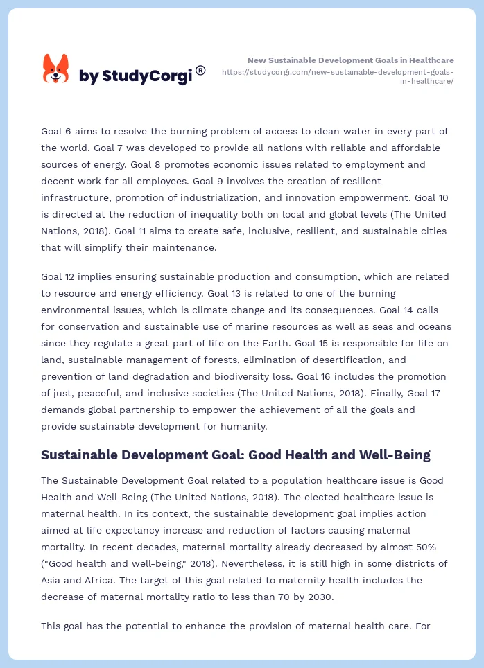New Sustainable Development Goals in Healthcare. Page 2