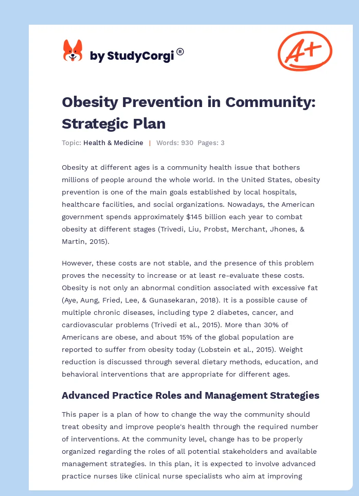 Obesity Prevention in Community: Strategic Plan. Page 1