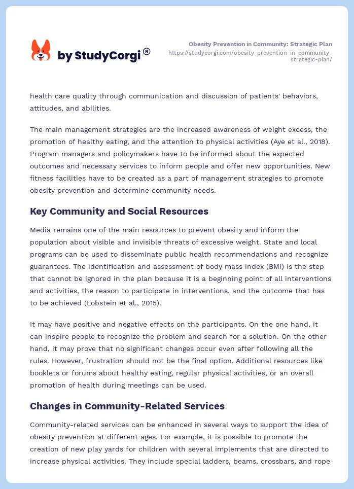 Obesity Prevention in Community: Strategic Plan. Page 2