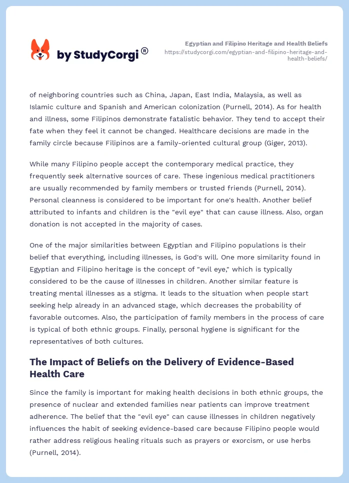 Egyptian and Filipino Heritage and Health Beliefs. Page 2