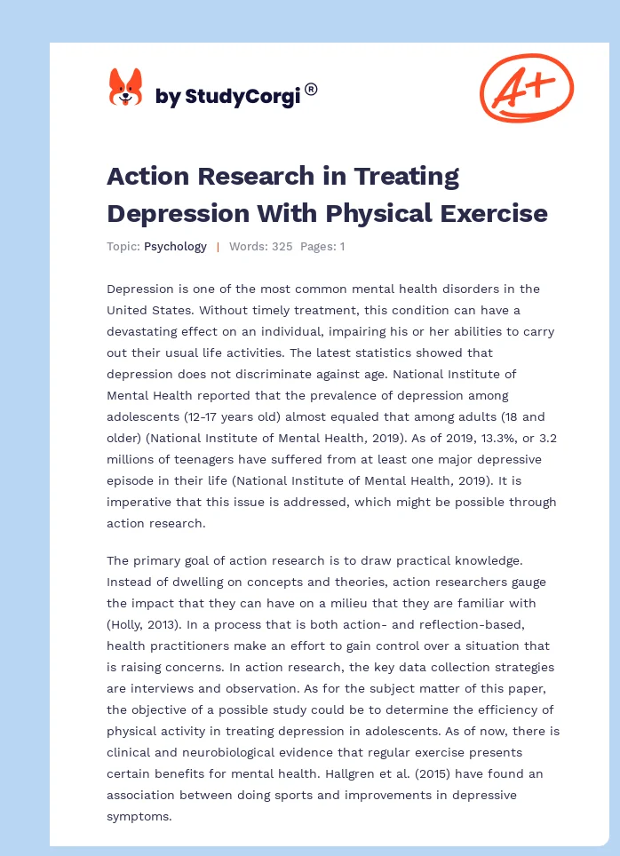 Action Research in Treating Depression With Physical Exercise. Page 1