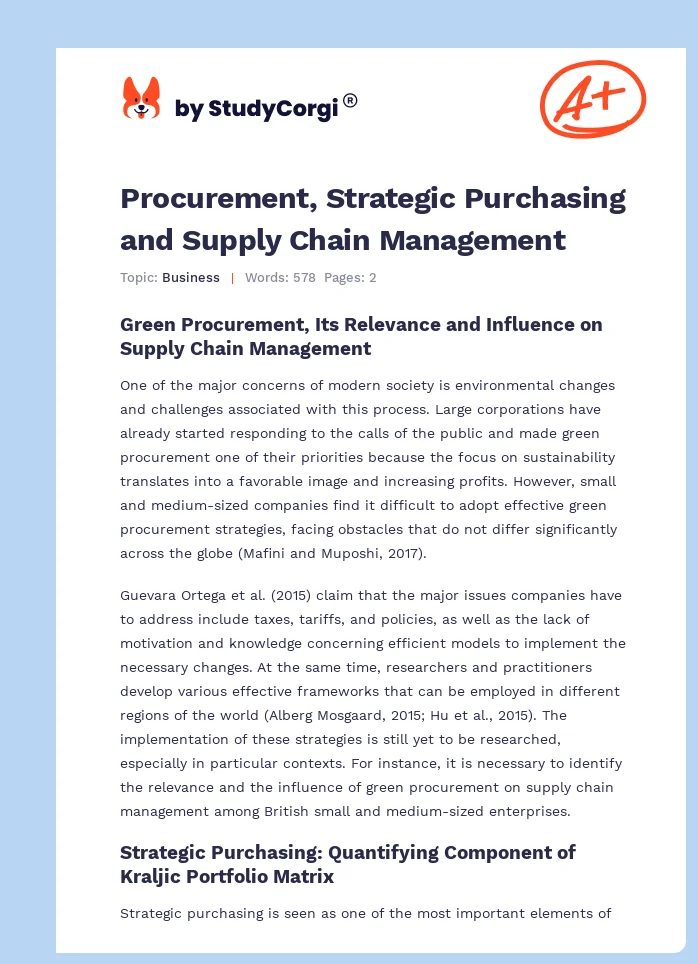 Procurement, Strategic Purchasing and Supply Chain Management. Page 1