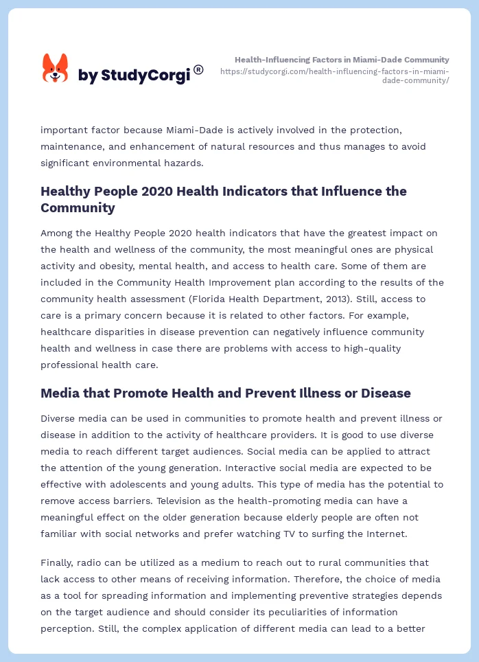 Health-Influencing Factors in Miami-Dade Community. Page 2