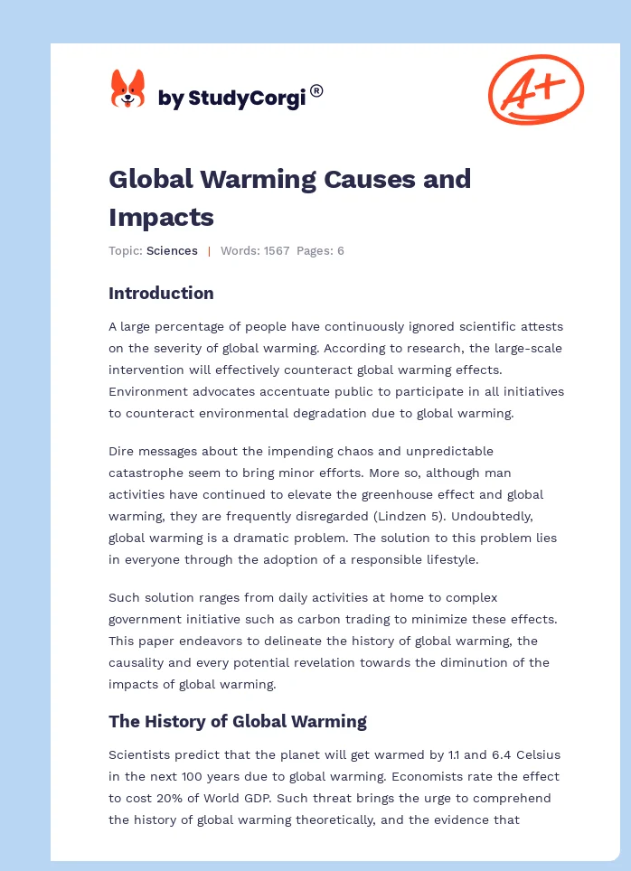 Global Warming Causes and Impacts. Page 1