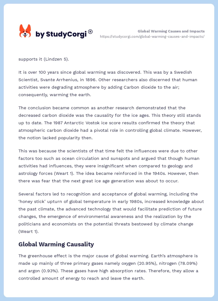 Global Warming Causes and Impacts. Page 2