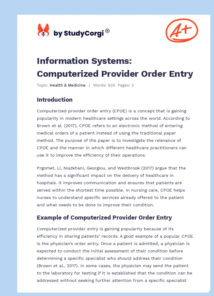 Information Systems: Computerized Provider Order Entry. Page 1