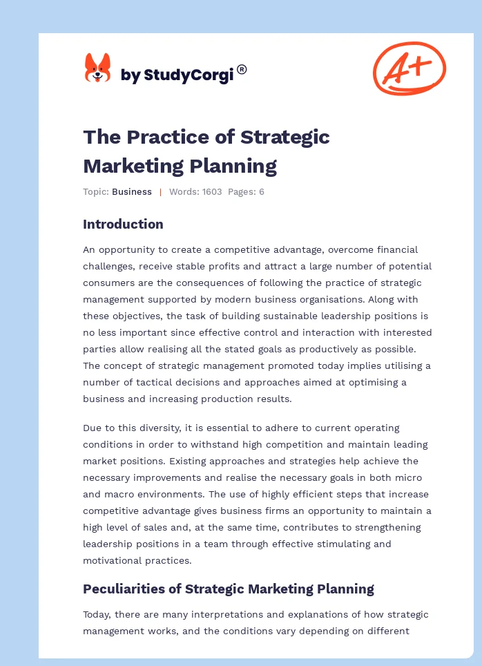 The Practice of Strategic Marketing Planning. Page 1