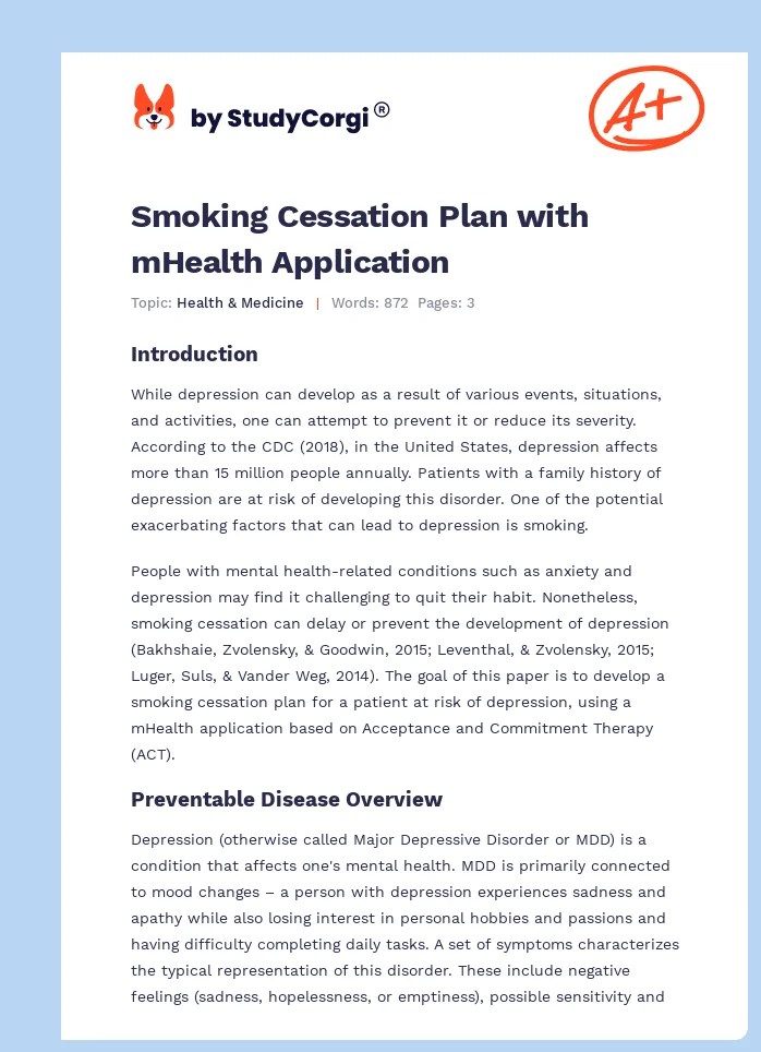 Smoking Cessation Plan with mHealth Application. Page 1