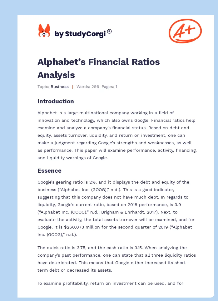 Alphabet’s Financial Ratios Analysis. Page 1