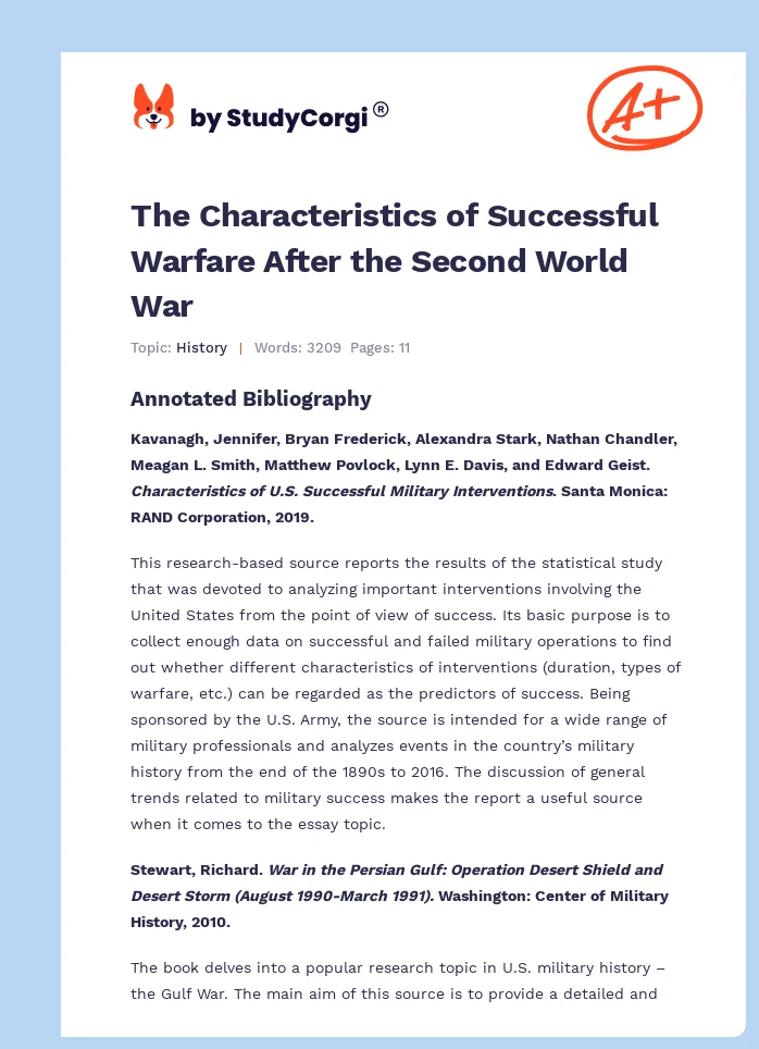 The Characteristics of Successful Warfare After the Second World War. Page 1