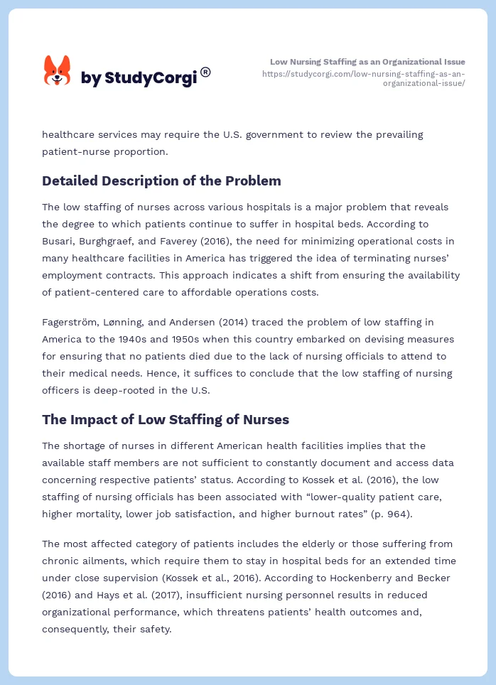 Low Nursing Staffing as an Organizational Issue. Page 2