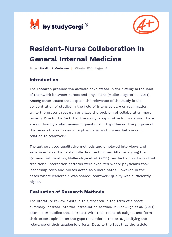 Resident-Nurse Collaboration in General Internal Medicine. Page 1