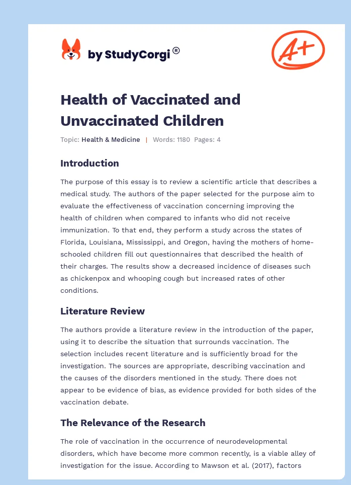 Health of Vaccinated and Unvaccinated Children. Page 1