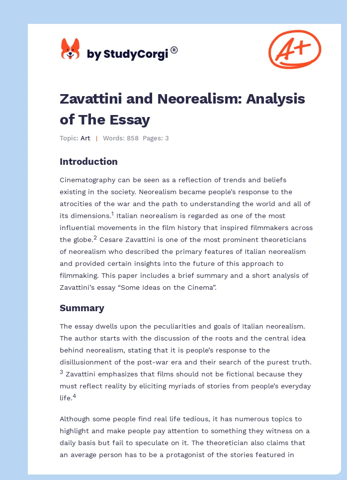 Zavattini and Neorealism: Analysis of The Essay. Page 1