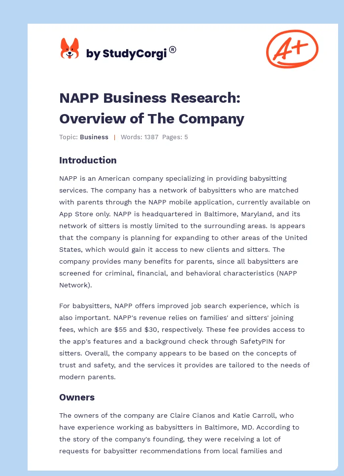 NAPP Business Research: Overview of The Company. Page 1