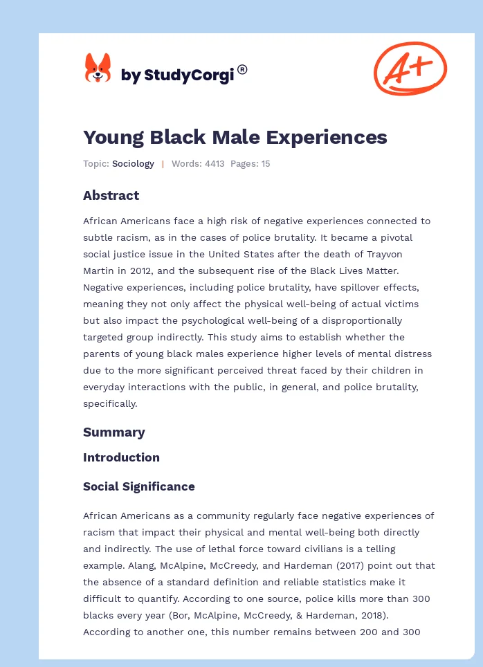 Young Black Male Experiences. Page 1