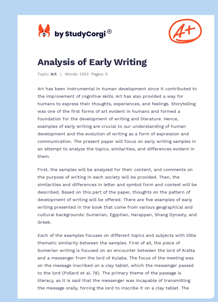 Analysis of Early Writing. Page 1