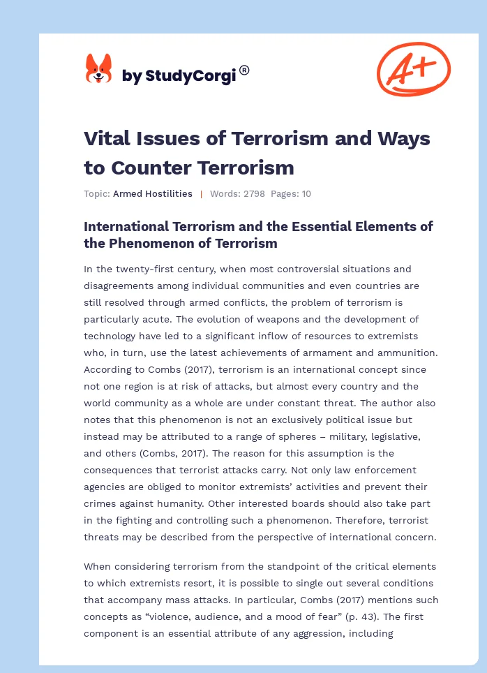 Vital Issues of Terrorism and Ways to Counter Terrorism. Page 1