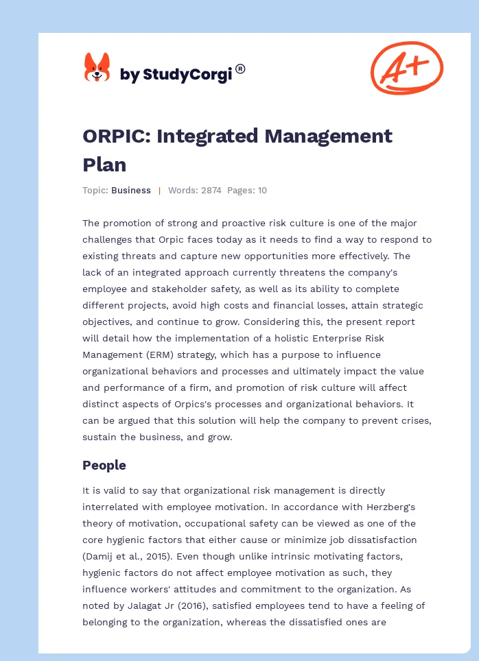 ORPIC: Integrated Management Plan. Page 1