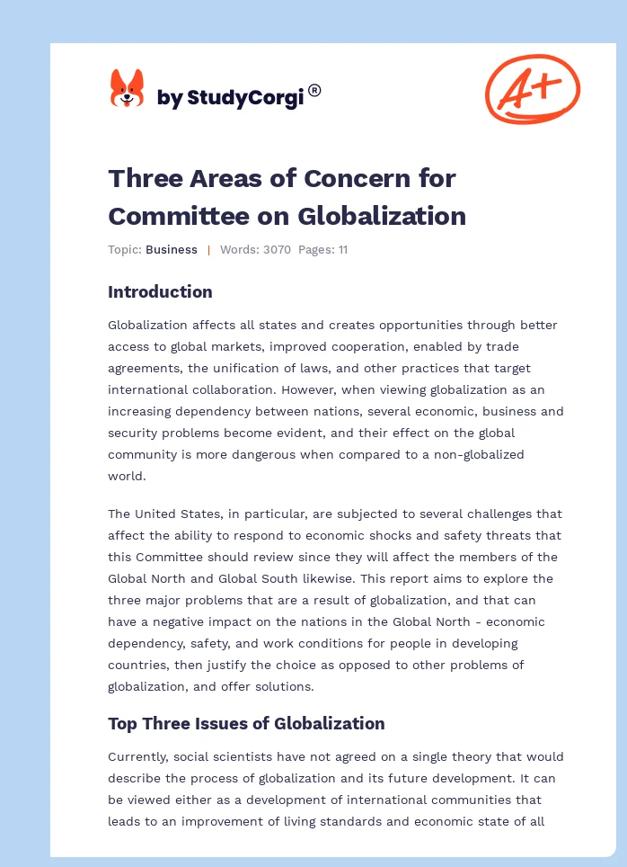 Three Areas of Concern for Committee on Globalization. Page 1
