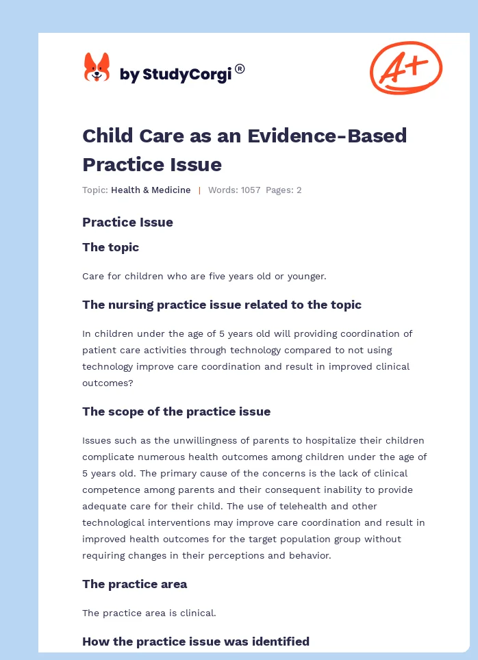 Child Care as an Evidence-Based Practice Issue. Page 1