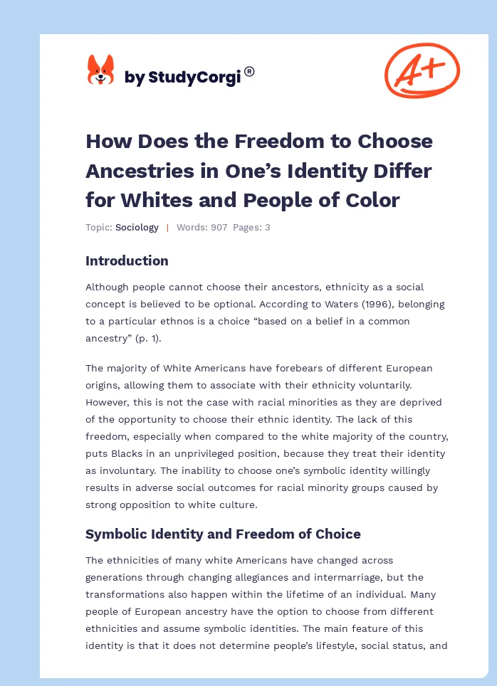 How Does the Freedom to Choose Ancestries in One’s Identity Differ for Whites and People of Color. Page 1