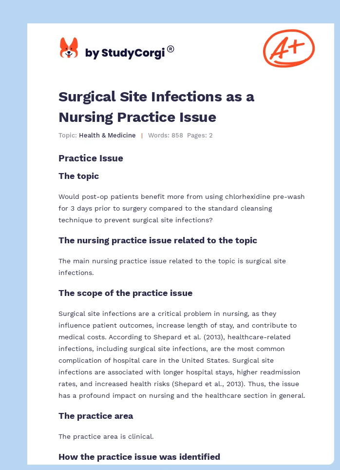 Surgical Site Infections as a Nursing Practice Issue. Page 1