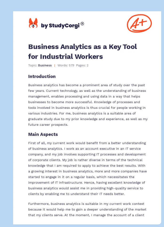 Business Analytics as a Key Tool for Industrial Workers. Page 1
