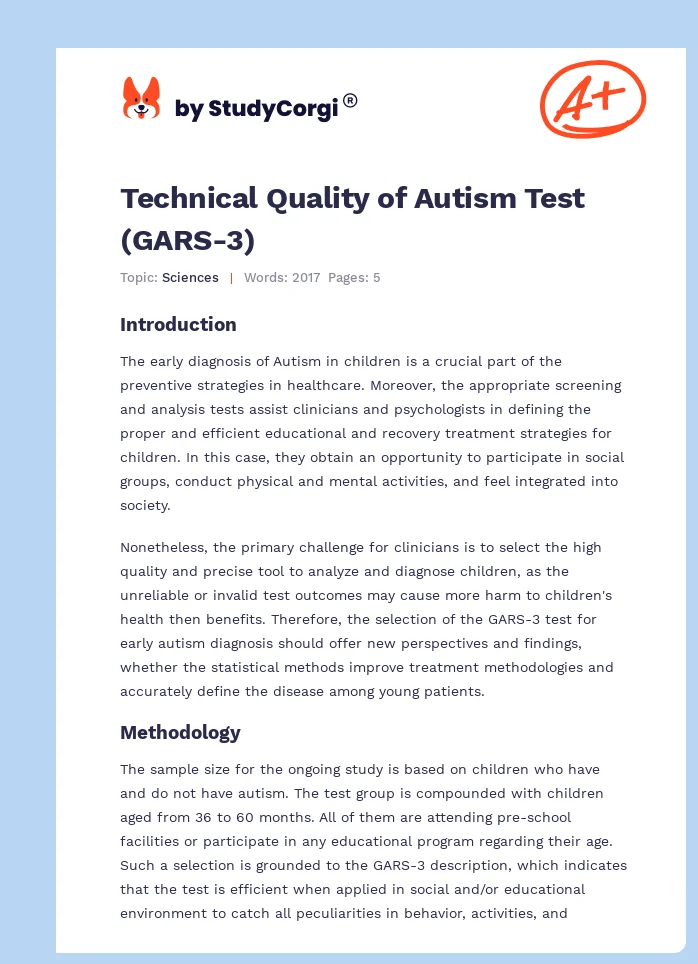 Technical Quality of Autism Test (GARS-3). Page 1