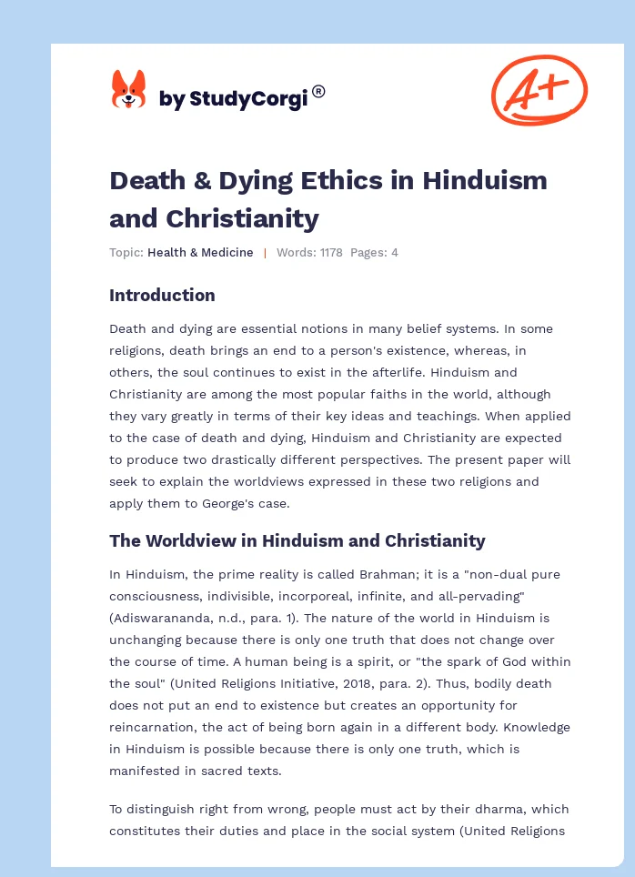 Death & Dying Ethics in Hinduism and Christianity. Page 1