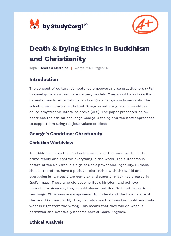 Death & Dying Ethics in Buddhism and Christianity. Page 1