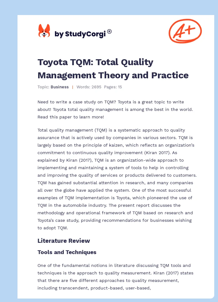 Toyota TQM: Total Quality Management Theory and Practice. Page 1
