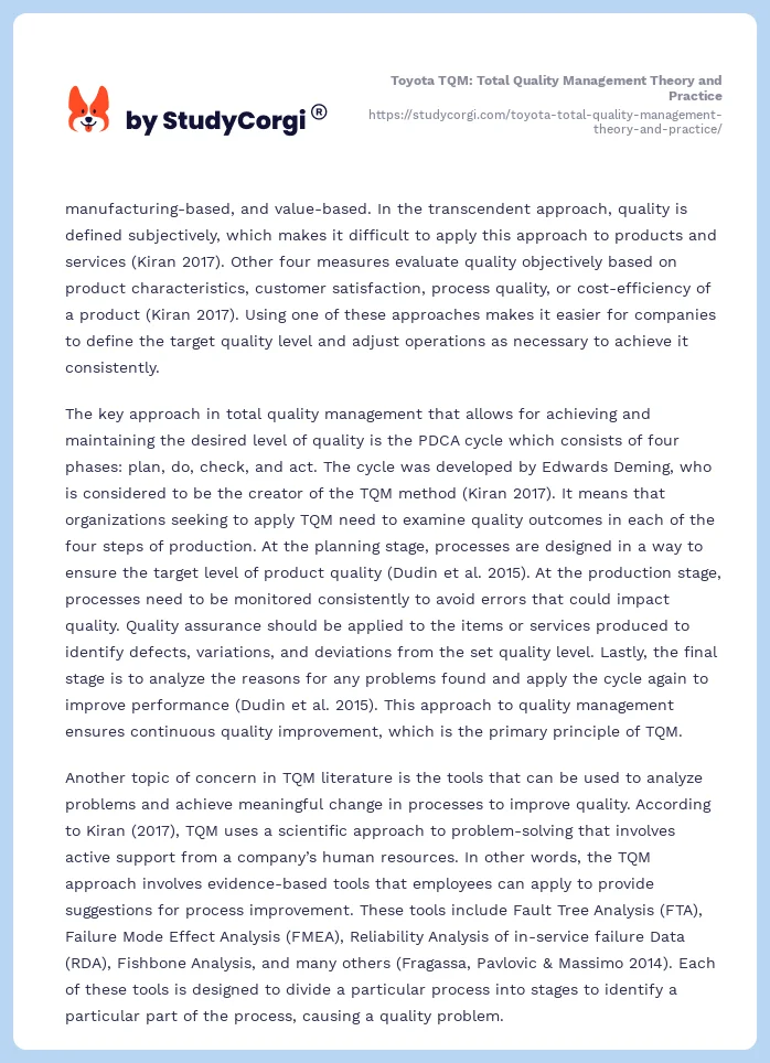 Toyota TQM: Total Quality Management Theory and Practice. Page 2