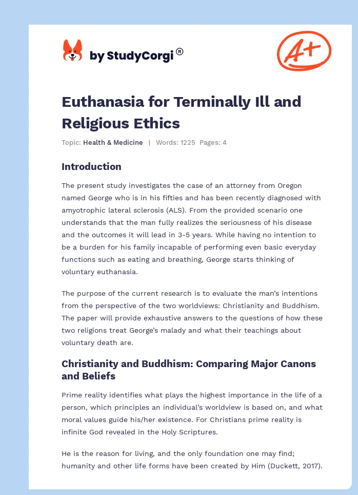 Euthanasia for Terminally Ill and Religious Ethics. Page 1