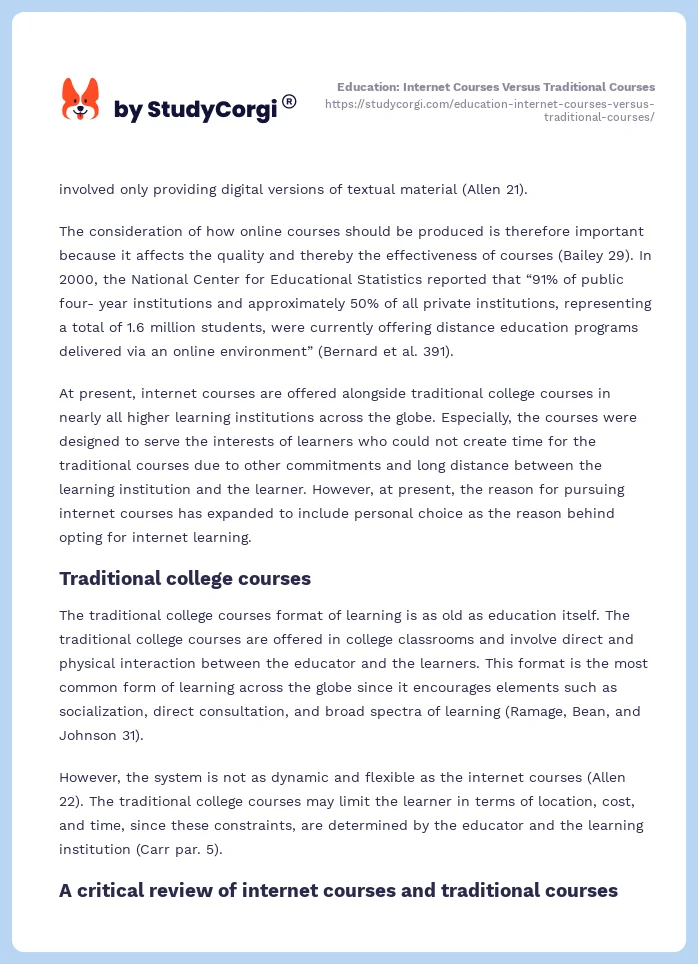 Education: Internet Courses Versus Traditional Courses. Page 2
