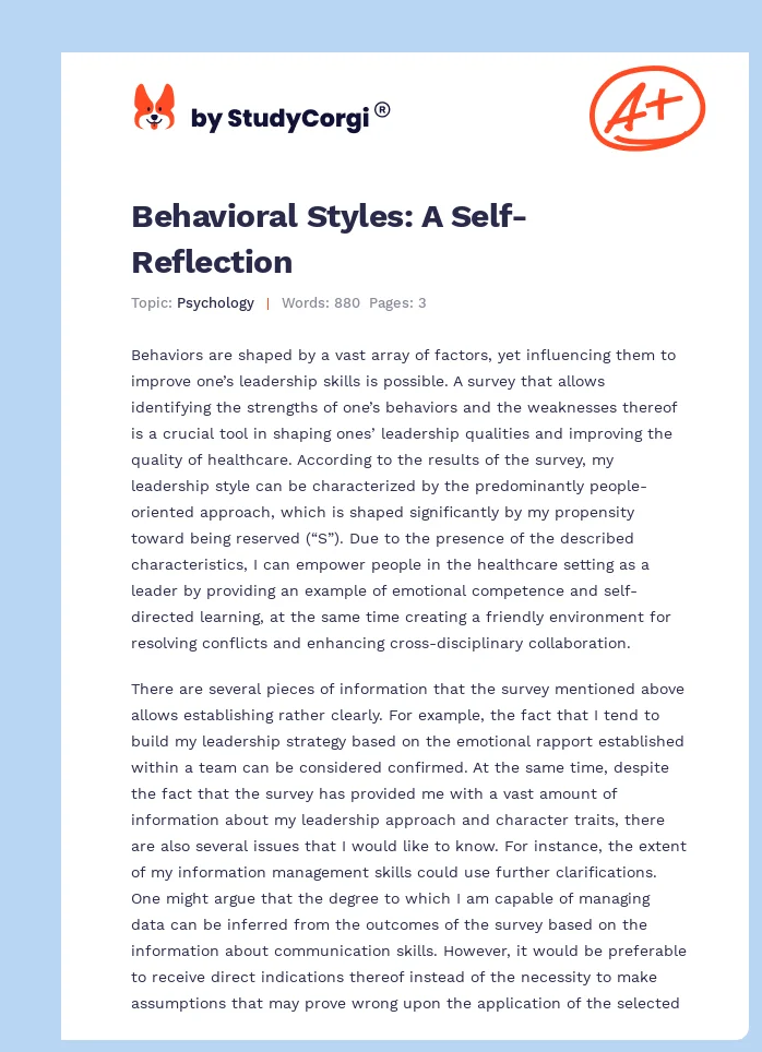 Behavioral Styles: A Self-Reflection. Page 1