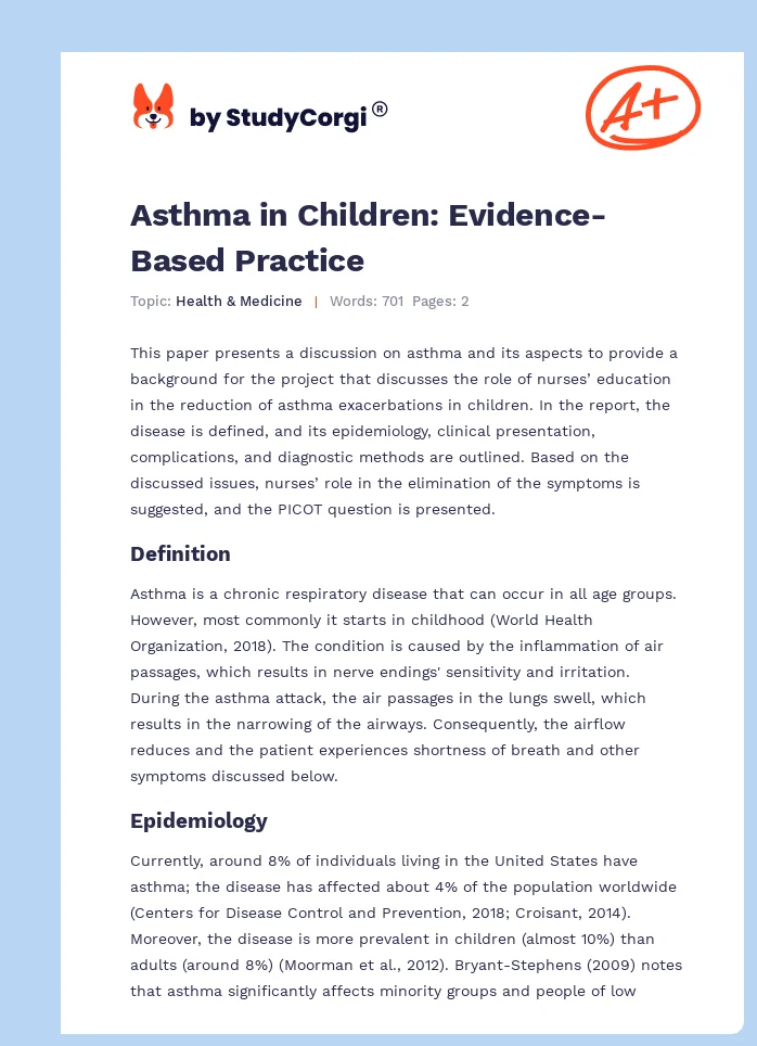 Asthma in Children: Evidence-Based Practice. Page 1