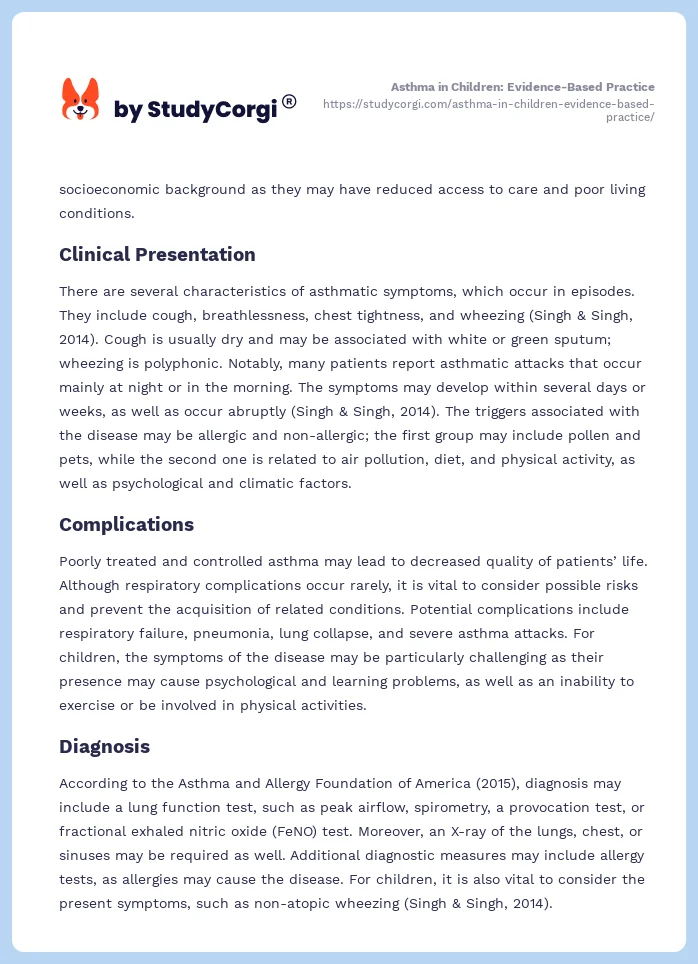 Asthma in Children: Evidence-Based Practice. Page 2