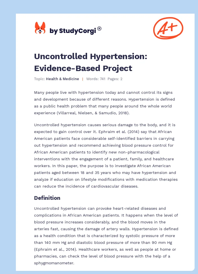 Uncontrolled Hypertension: Evidence-Based Project. Page 1