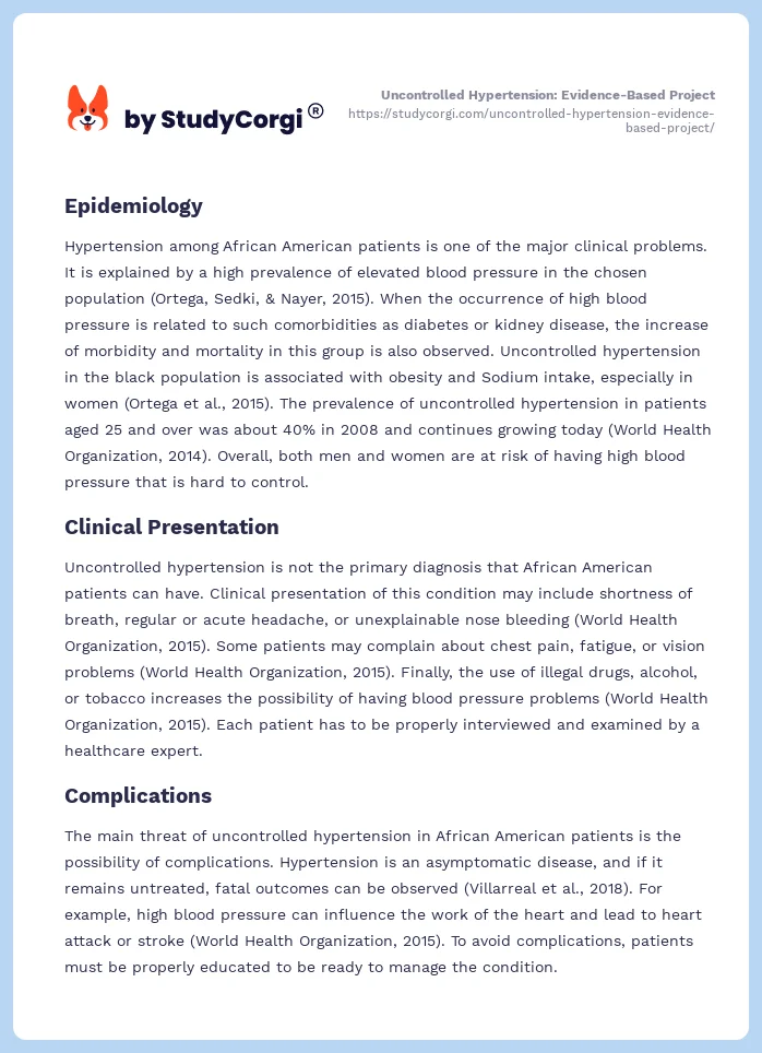 Uncontrolled Hypertension: Evidence-Based Project. Page 2