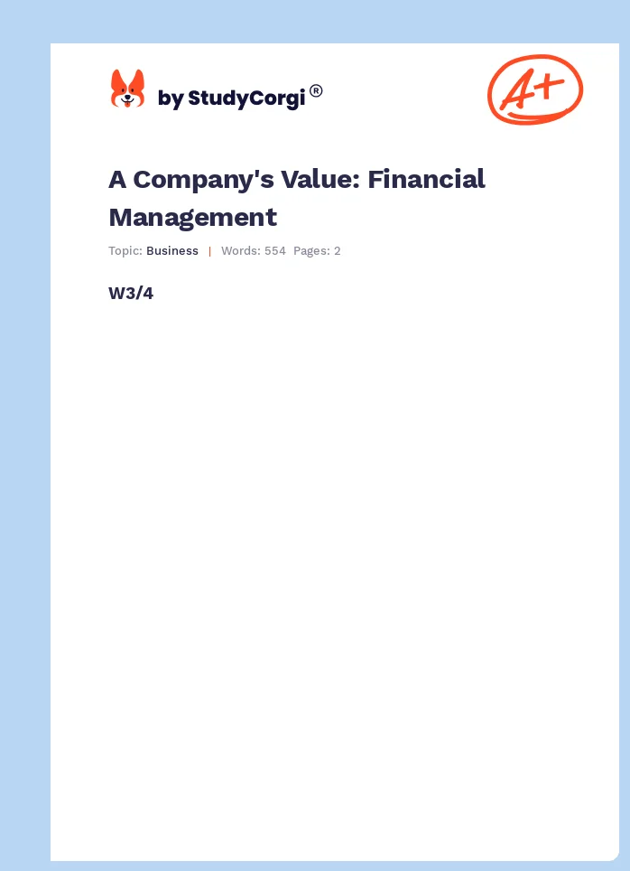 A Company's Value: Financial Management. Page 1