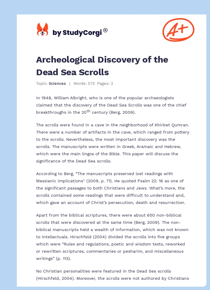 Archeological Discovery of the Dead Sea Scrolls. Page 1