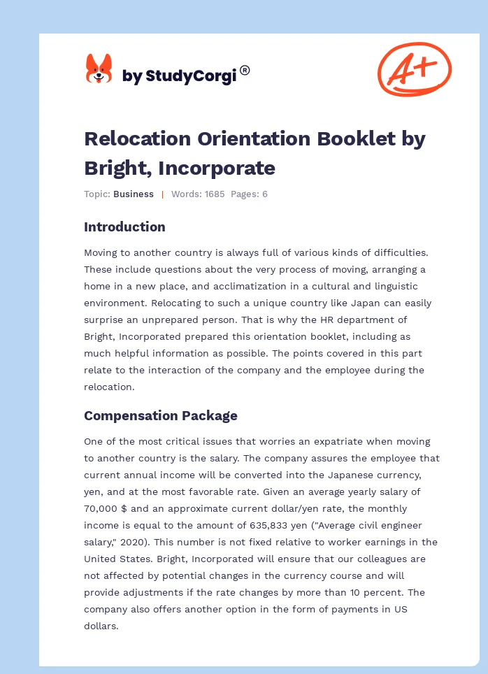 Relocation Orientation Booklet by Bright, Incorporate. Page 1