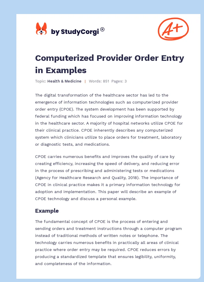 Computerized Provider Order Entry in Examples. Page 1