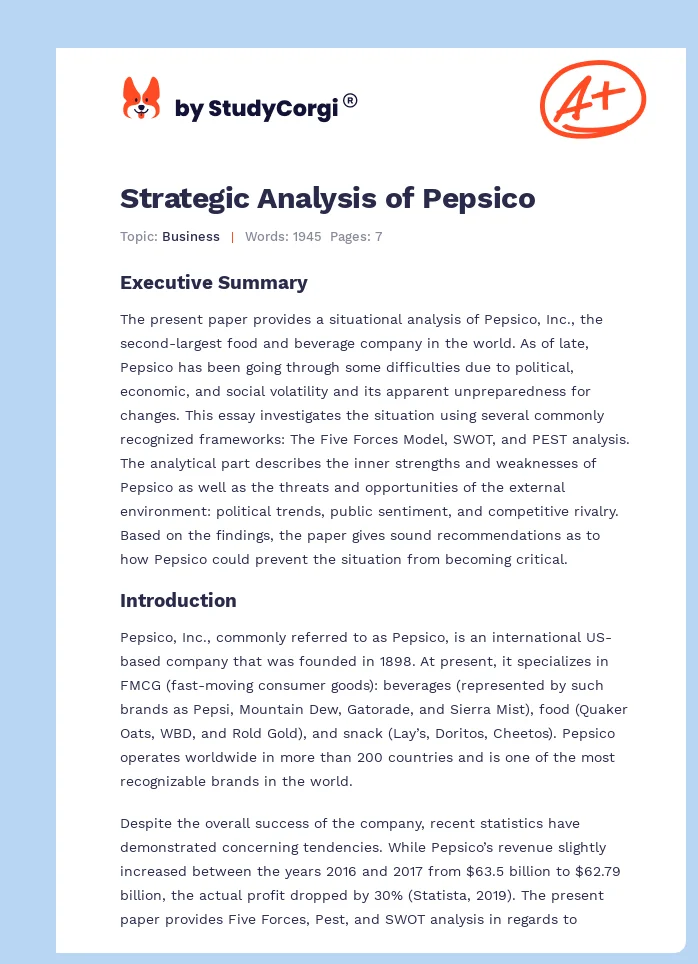 Strategic Analysis of Pepsico. Page 1