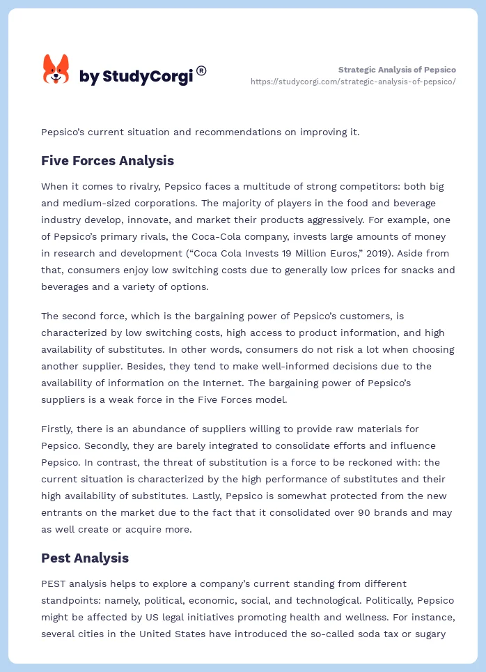 Strategic Analysis of Pepsico. Page 2