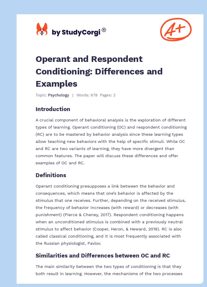 Operant and Respondent Conditioning: Differences and Examples. Page 1