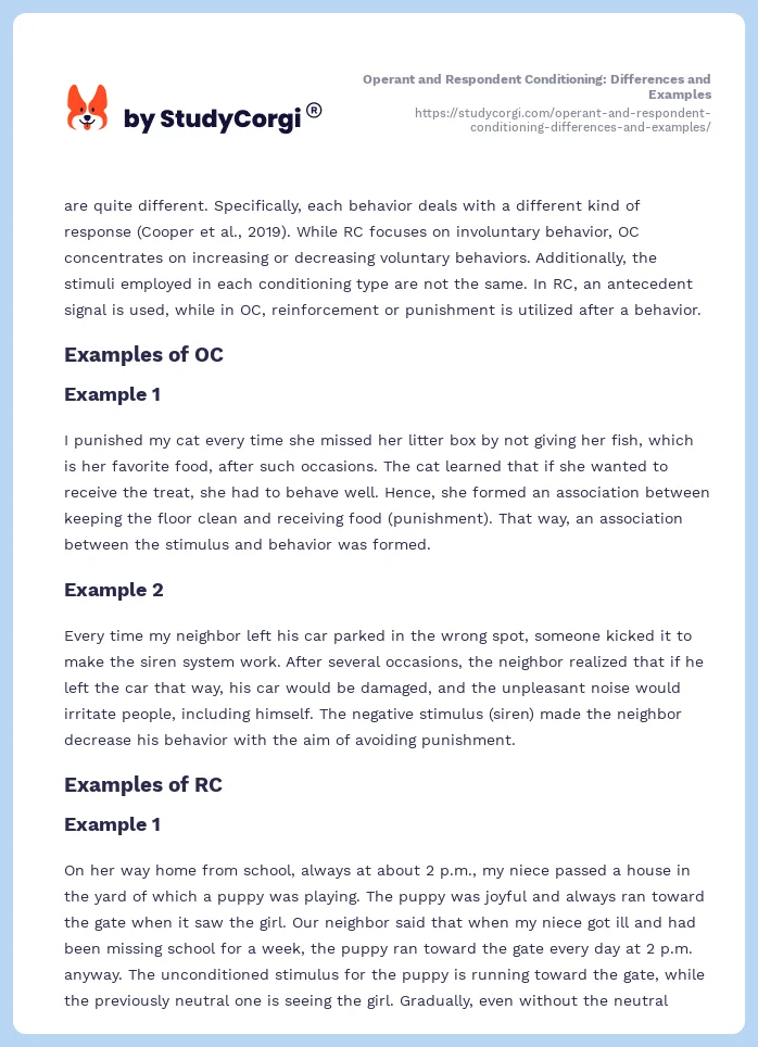 Operant and Respondent Conditioning: Differences and Examples. Page 2