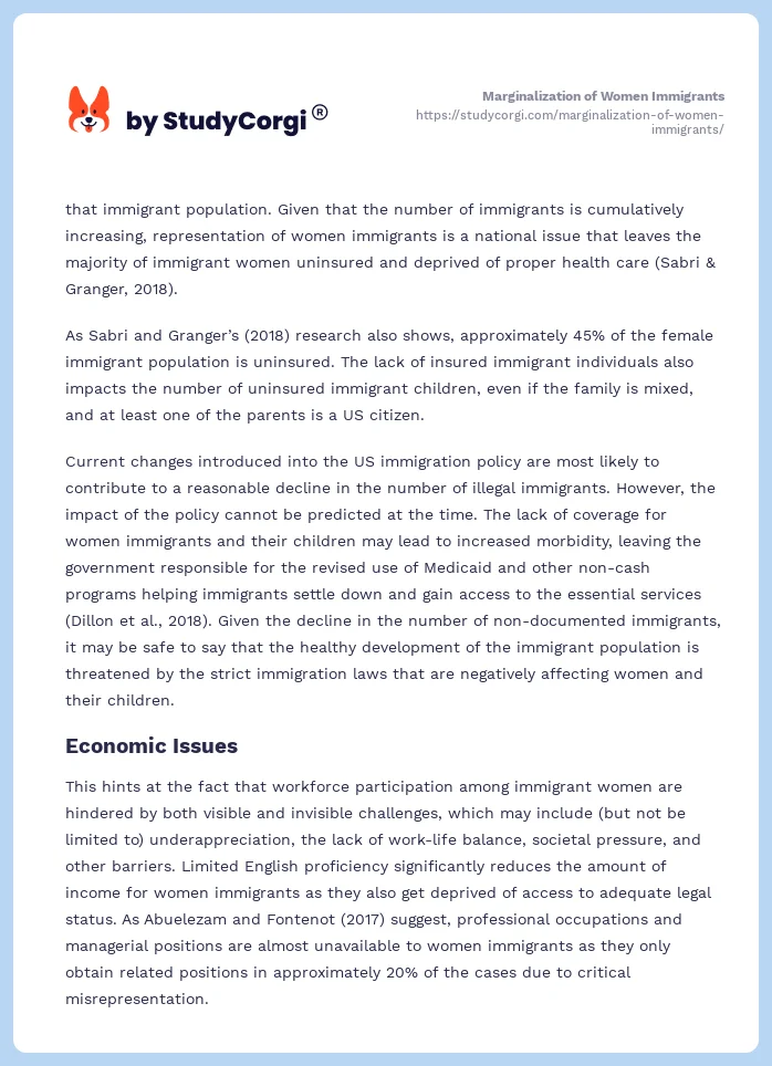 Marginalization of Women Immigrants. Page 2