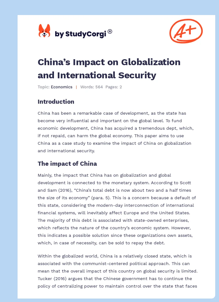 China’s Impact on Globalization and International Security. Page 1